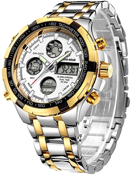 Luxury Stainless Steel Analog Digital Watches for Men Male Outdoor Sport Waterproof Big Heavy Wristwatch