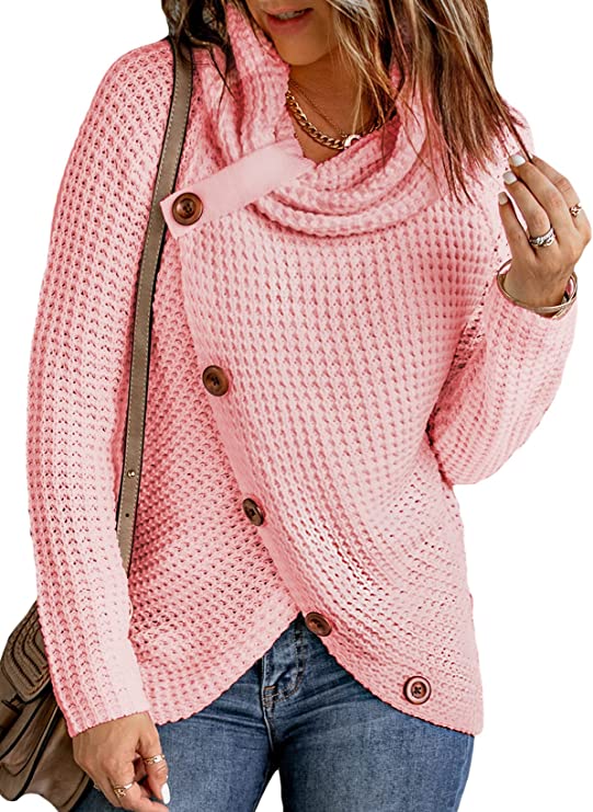 Women's Chunky Turtle Cowl Neck Knit Wrap Asymmetric Hem Sweater Coat with Button Details