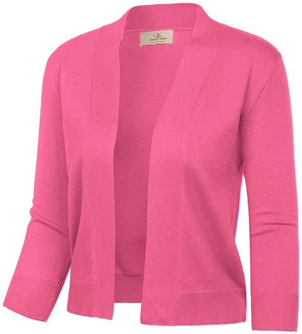Women's 3/4 Sleeve Knit Cropped Cardigan Sweaters Open Front Bolero Shrugs Coat Tops S-3XL