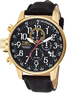 Invicta Men's"Force Collection" 18k Gold Ion-Plated Stainless Steel and Black Cloth Watch