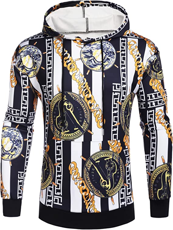 Men's Luxury Casual Long Sleeve Floral Print Hooded Sweatshirt