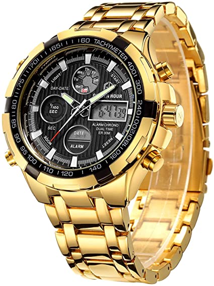 Luxury Stainless Steel Analog Digital Watches for Men Male Outdoor Sport Waterproof Big Heavy Wristwatch