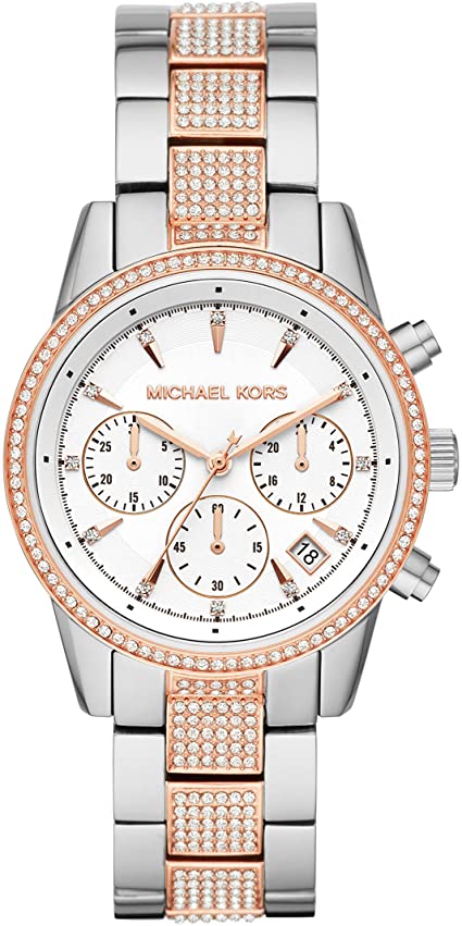 Michael Kors Women's Ritz Stainless Steel Watch With Crystal Topring