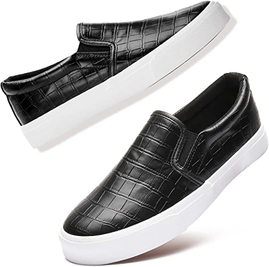 Women's Black Slip on Sneakers Casual PU Leather Shoes Memory Foam Loafers Flats Casual Walking Shoes