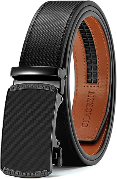 Mens Belt, Ratchet Belt Dress with 1 3/8" Genuine Leather, Slide Belt with Easier Adjustable Buckle, Trim to Fit