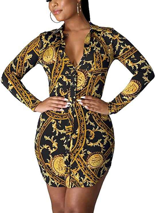 Women's Casual Bodycon T-Shirts Blouses Floral V-Neck Long Sleeve Button Down Tunic Tops