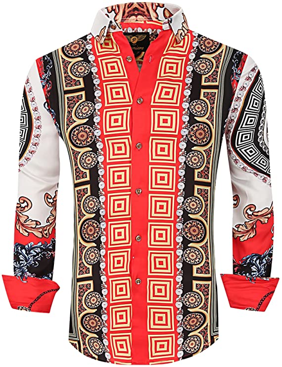 Men's Premiere Designer Fashion Dress Shirt Casual Shirt Woven Long Sleeve Button Down Shirt