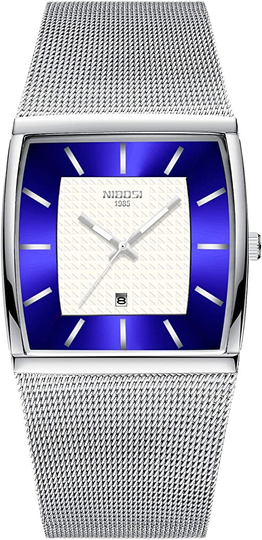 Men's Watches Business Fashion Top Brand Luxury Dress Casual Watch Mesh Strap Waterproof with Date Square Wristwatch