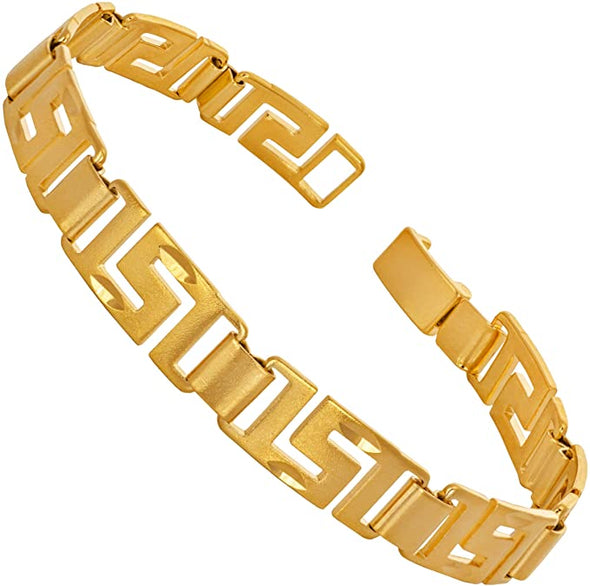 Lifetime Jewelry 8.5mm Greek Key Bracelet for Women and Men 24k Real Gold Plated