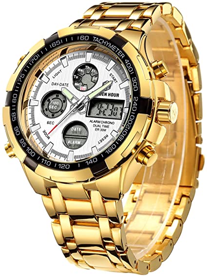 Luxury Stainless Steel Analog Digital Watches for Men Male Outdoor Sport Waterproof Big Heavy Wristwatch