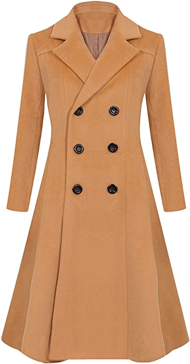 Women's Winter Wool Dress Coat Double Breasted Pea Coat Long Trench Coat