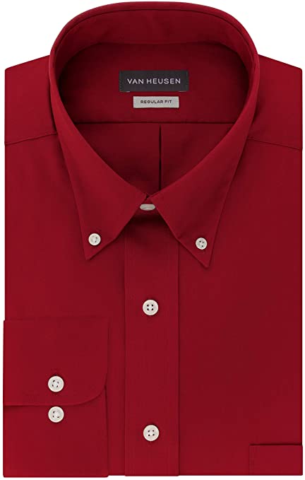 Van Heusen Men's Regular Fit Twill Solid Button Down Collar Dress Shirt