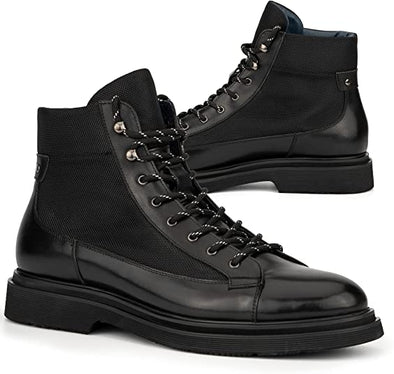 Men’s Fashion Handcrafted Casual Oxfords Derby Chukka Two-tone Leather Lace-up Ankle High-Top Boots w/Block Chunky Heel, Platform, Round Plain Toe & Rubber Sole