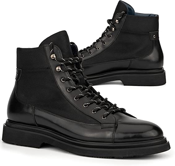 Men’s Fashion Handcrafted Casual Oxfords Derby Chukka Two-tone Leather Lace-up Ankle High-Top Boots w/Block Chunky Heel, Platform, Round Plain Toe & Rubber Sole