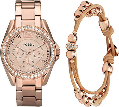 Fossil Women's Riley Stainless Steel Crystal-Accented Multifunction Quartz Watch