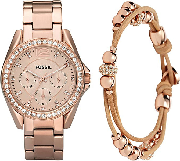 Fossil Women's Riley Stainless Steel Crystal-Accented Multifunction Quartz Watch