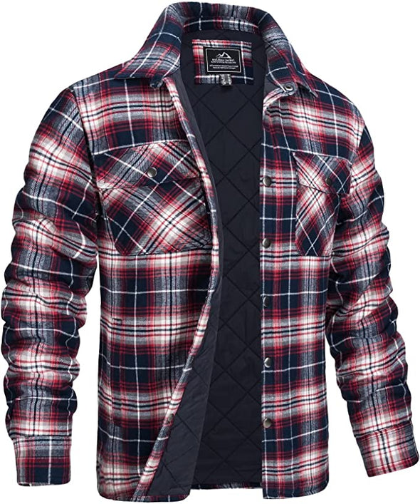 Men's Flannel Shirt Jacket with Quilted Lined Long Sleeve Plaid Coat Button Down Thick Outwear Winter