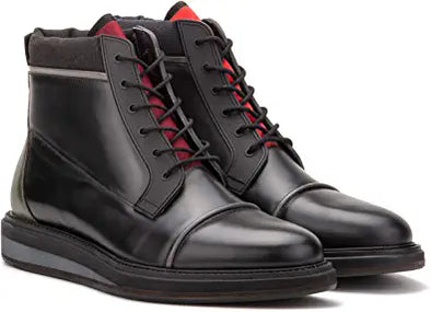 Men’s Fashion Handcrafted Casual Stylish Derby Chukka Two-tone Leather Lace-up Ankle High-Top Boots w/Wedged Heel, Platform, Bump Round Cap Toe & Rubber Outsole