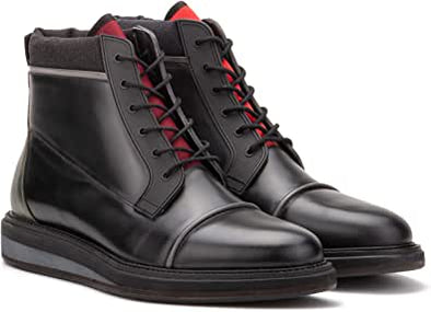 Garnet Men’s Fashion Handcrafted Casual Stylish Derby Chukka Two-tone Leather Lace-up Ankle High-Top Boots w/Wedged Heel, Platform, Bump Round Cap Toe & Rubber Outsole