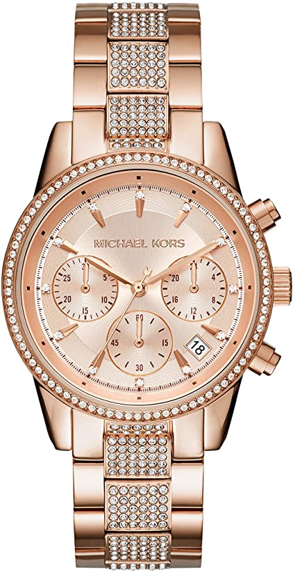 Michael Kors Women's Ritz Stainless Steel Watch With Crystal Topring