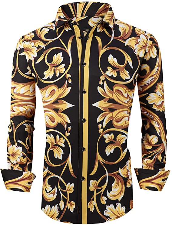 Men's Premiere Designer Fashion Dress Shirt Casual Shirt Woven Long Sleeve Button Down Shirt