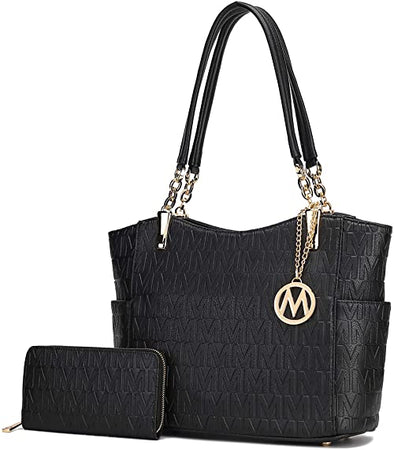 MKF Shoulder Bag for Women & Wristlet Handle Purse Set: PU Leather Tote Handbag – Top-Handle Stylish Satchel Pocketbook