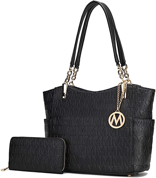 MKF Shoulder Bag for Women & Wristlet Handle Purse Set: PU Leather Tote Handbag – Top-Handle Stylish Satchel Pocketbook