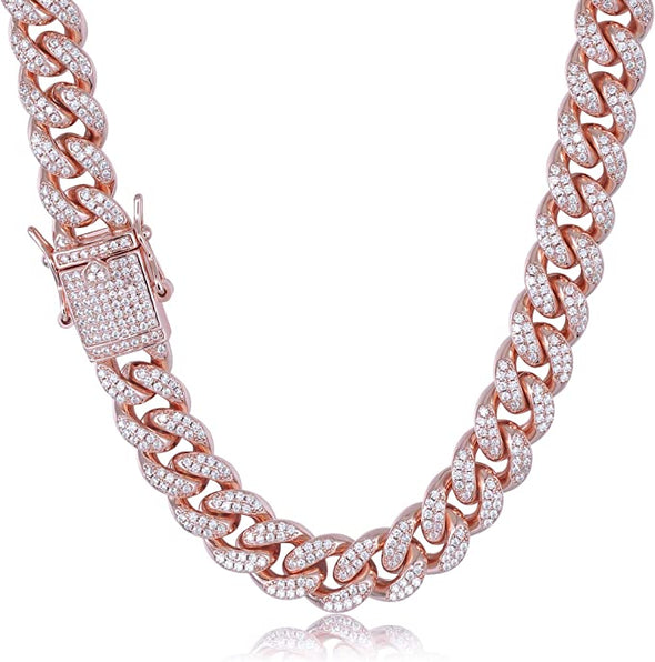 Hip Hop 12mm 10mm Real White Gold/18K Gold/Rose Gold Plated Iced Out Miami Cuban Link Chain Necklace or Bracelet Diamond CZ Choker for Men Women