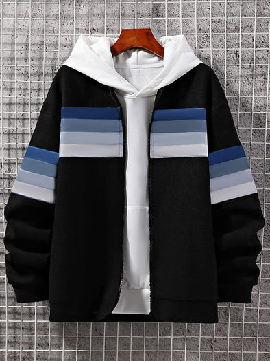 Men Color Block Drop Shoulder Bomber Jacket Without Hoodie