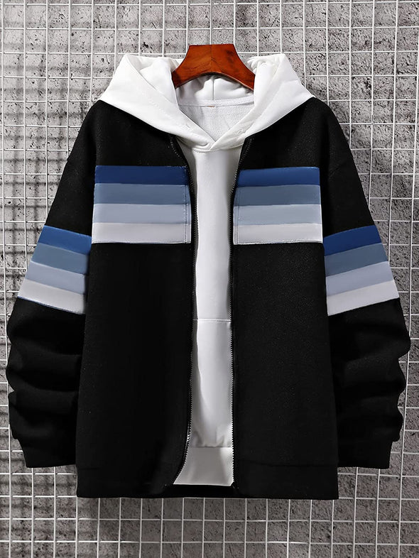 Men Color Block Drop Shoulder Bomber Jacket Without Hoodie