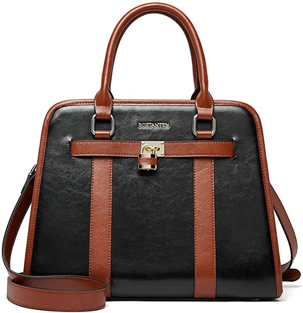 Women Leather Handbags Designer Satchel Purses Two-Tone Top Handle Work Shoulder Tote Bags