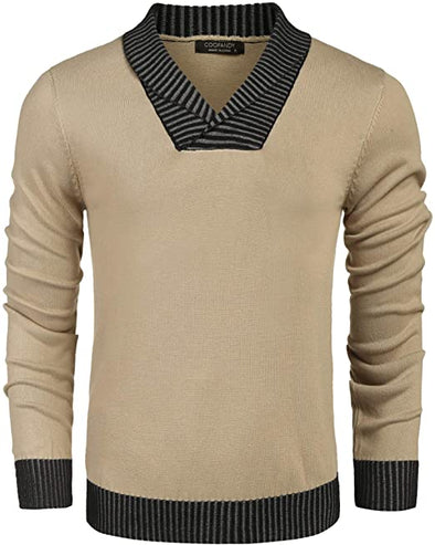 Men’s Casual Knit Sweater Comfortable Soft Long Sleeve V-Neck Pullover
