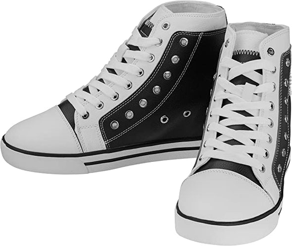Men's Invisible Height Increasing Elevator Shoes - Black/White Leather Cap-Toe Lace-up High-top Sneakers