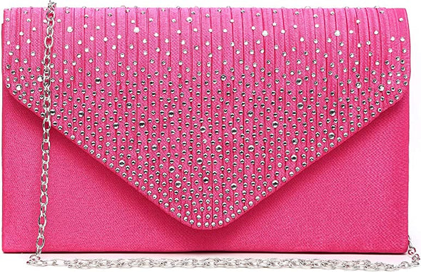 Women's Frosted Satin Evening Bag Clutch Purse Crossbody Handbags Party Prom Wedding Envelope