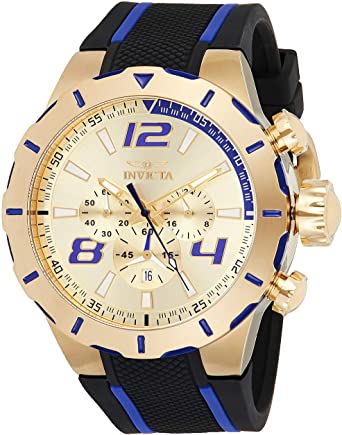 Invicta Men's S1 Rally 53mm Gold Tone Stainless Steel Chronograph Quartz Watch with Black Silicone Band, Gold