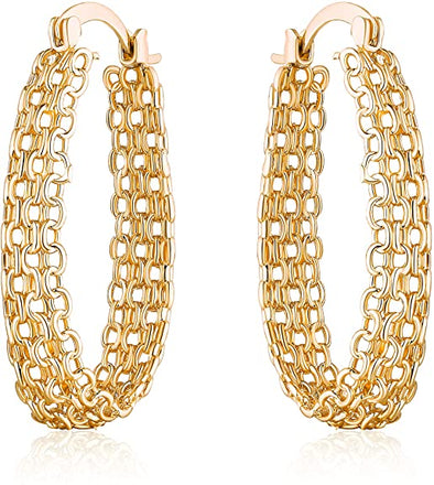 Gold Filigree Earring for Women | Barzel 18K Gold Plated Filigree Link Mesh Braided Hoop Earrings (Gold)