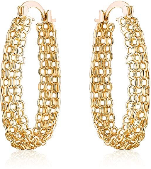 Gold Filigree Earring for Women | Barzel 18K Gold Plated Filigree Link Mesh Braided Hoop Earrings (Gold)