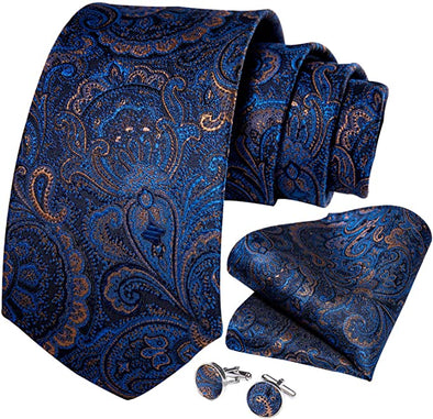 Men's Silk Tie and Pocket Square Woven Formal Tie Cufflink Set Solid Neckties