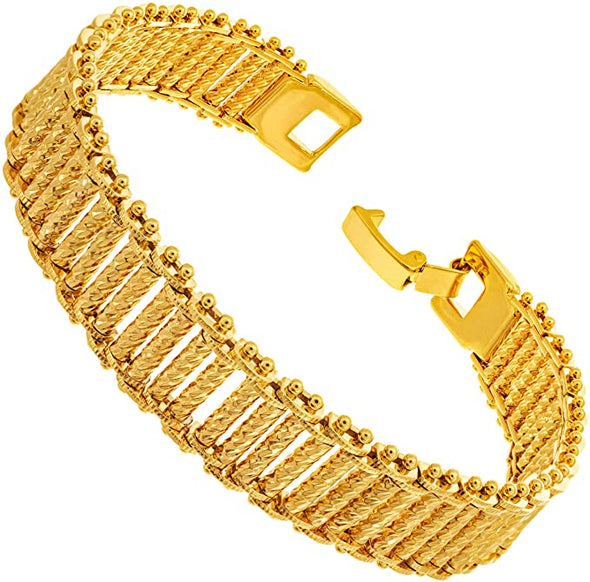 LIFETIME JEWELRY 13mm Riccio Bar Bracelet 24k Real Gold Plated for Women and Men