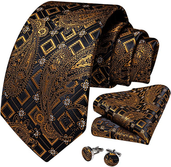 Men's Silk Tie and Pocket Square Woven Formal Tie Cufflink Set Solid Neckties