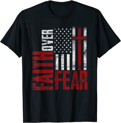 Patriotic Devotee USA Flag Cross Faith Over Fear Jesus T-Shirt