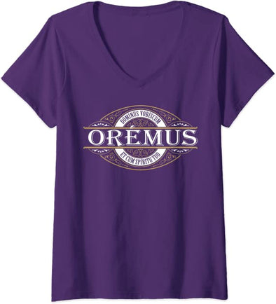 Womens Traditional Latin Mass Oremus Dominus Vobiscum Catholic V-Neck T-Shirt