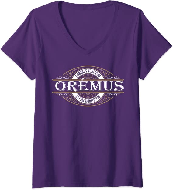 Womens Traditional Latin Mass Oremus Dominus Vobiscum Catholic V-Neck T-Shirt