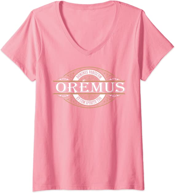 Womens Traditional Latin Mass Oremus Dominus Vobiscum Catholic V-Neck T-Shirt