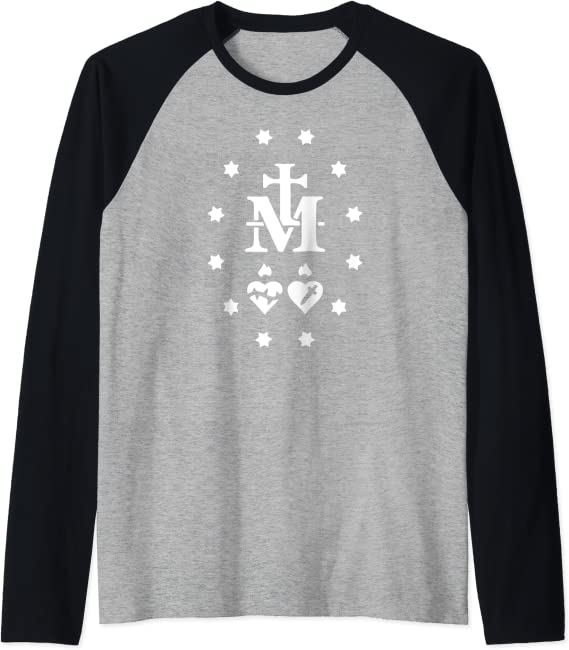 Miraculous Medal Gift Immaculate Heart Mary Catholic Marian Raglan Baseball Tee