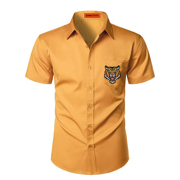 Sanctity Men's Casual Urban Stylish Slim Fit Short Sleeve Button Up Dress Shirt with Pocket