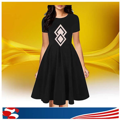 Women's Vintage Half Sleeve O-Neck Contrast Casual Pockets Party Swing Dress