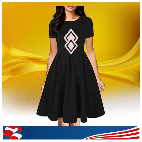Women's Vintage Half Sleeve O-Neck Contrast Casual Pockets Party Swing Dress
