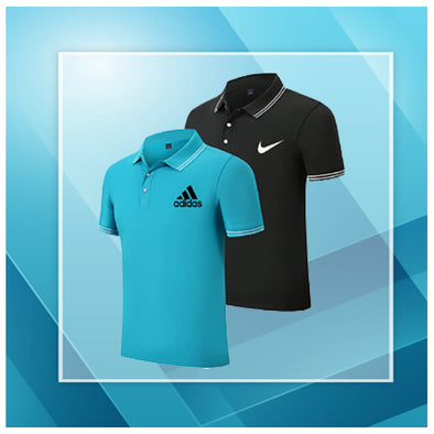 FOREVER-MENS 2 PACK DRY FIT ADDIDAS & NIKE  POLO SHIRTS, MOISTURE WICKING SHORT SLEEVES, ATHLETIC GOLF TENNIS T-SHIRTS.