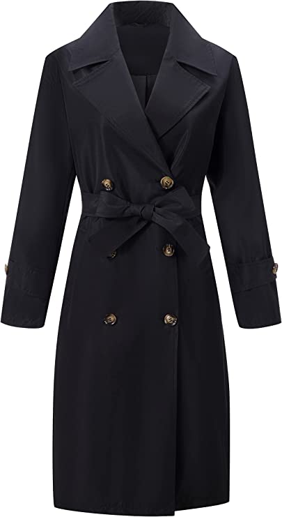 Women Long Trench Coats Plus Size Double-Breasted 2022 Fall Fashion, Water Resistant Loose Oversized Thin Jacket with Belt